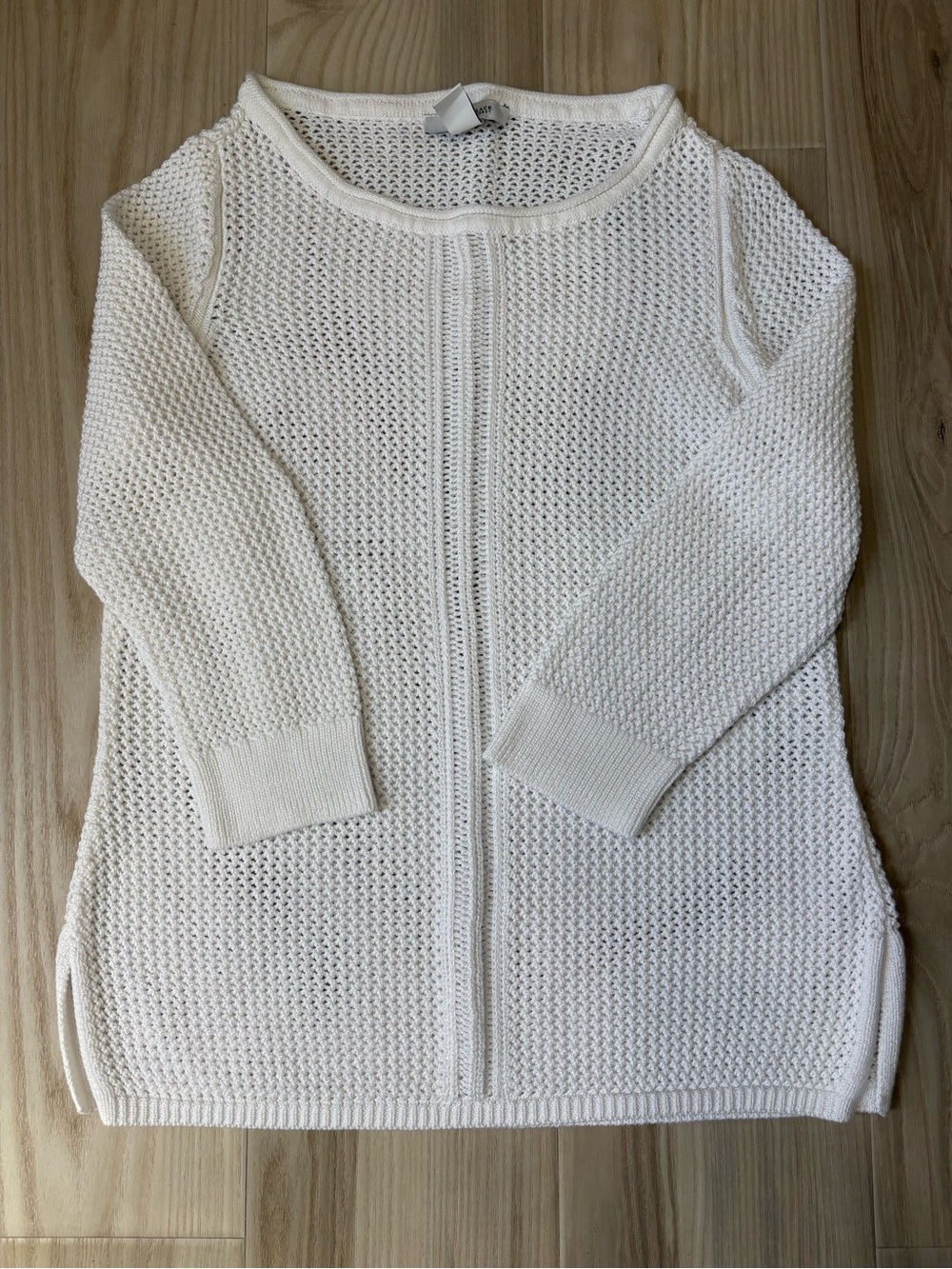White House Black Market White Open Crochet Knit Cover-up/Pullover Sweater Sz M - Picture 7 of 9